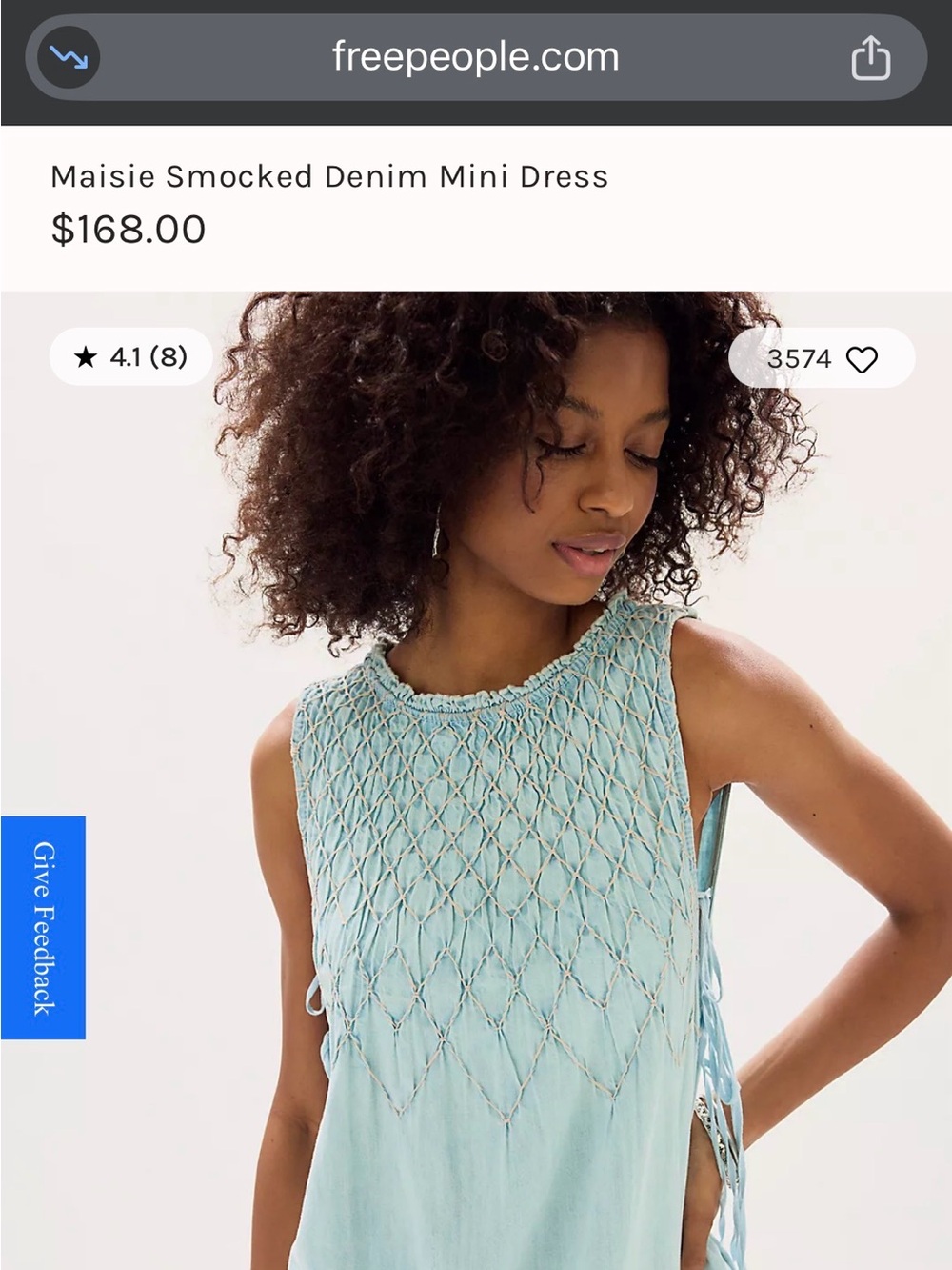 Free People Pale Blue Smocked Sleeveless Mini Dress - Picture 6 of 7